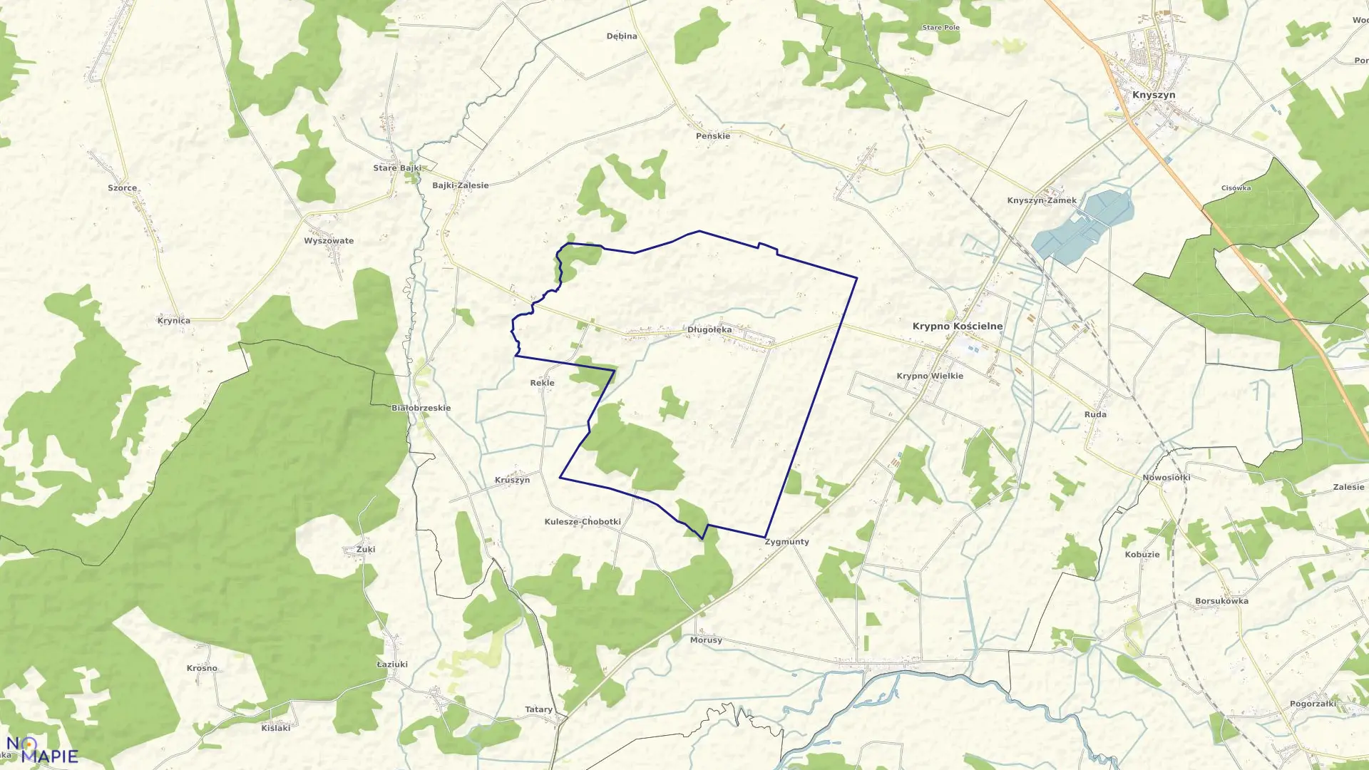 Mapa obrębu DŁUGOŁĘKA w gminie krypno